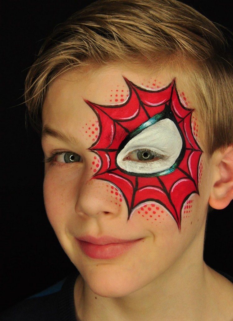 ideen für kinderschminken superhelden spiderman auge