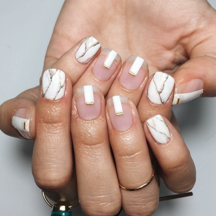marmor nagel design negative space nails goldakzente