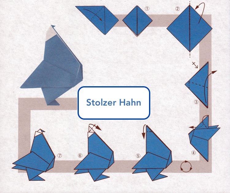 origami vogel hahn falten anleitung