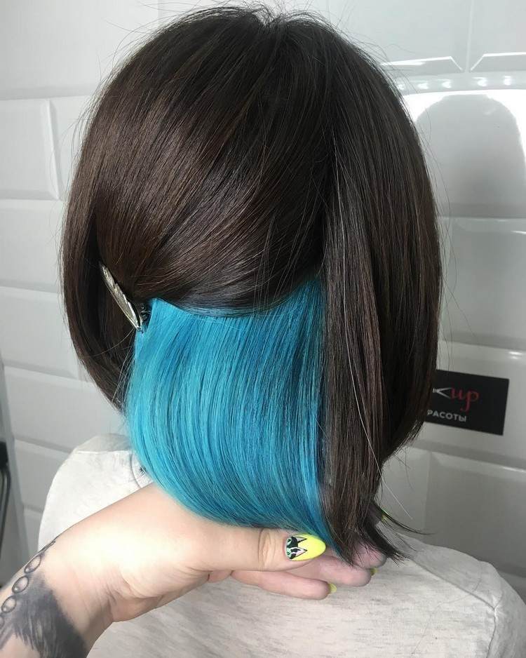untere haare blau färben trend bob frisur