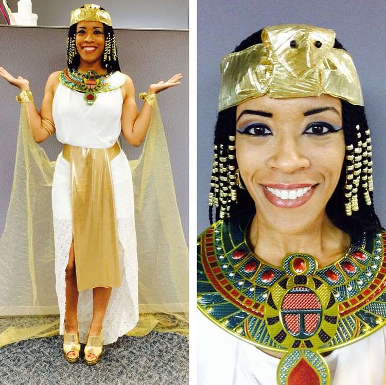 ägypterin kostüm selber machen weißes kleid tüll goldfarbe schmuck