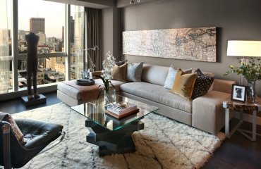 Taupe Wandfarbe Wohnzimmer Feng Shui beige Sofa warme Farben Holz Erde Element