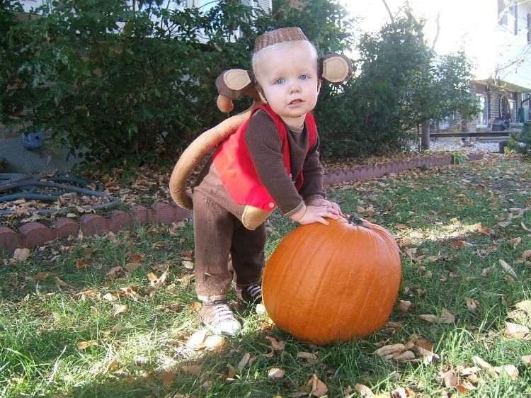 affenkostüm erwachsene selber machen baby kinder ideen halloween kürbis herbst rasen