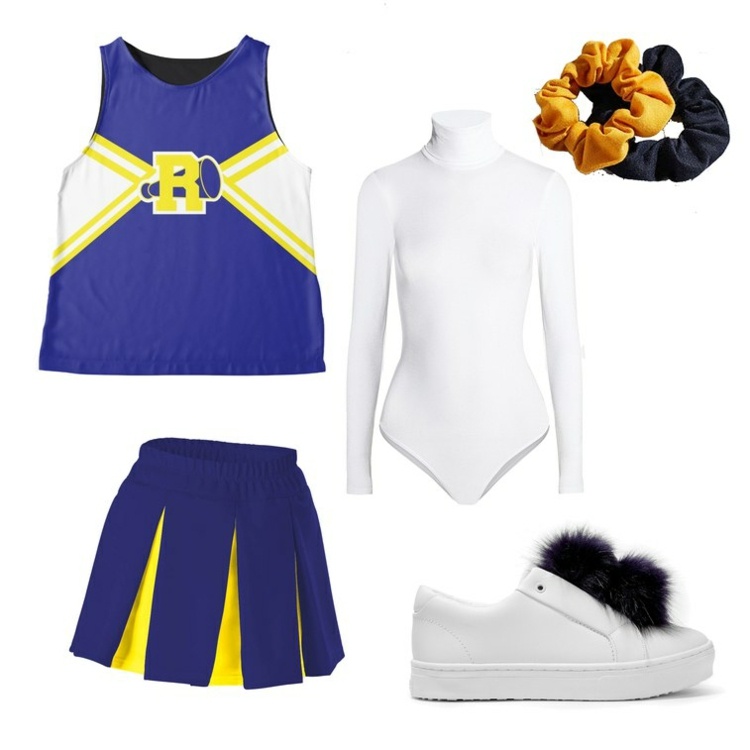 cheerleader kostüm damen blau faltenrock top langarmbody accessoires