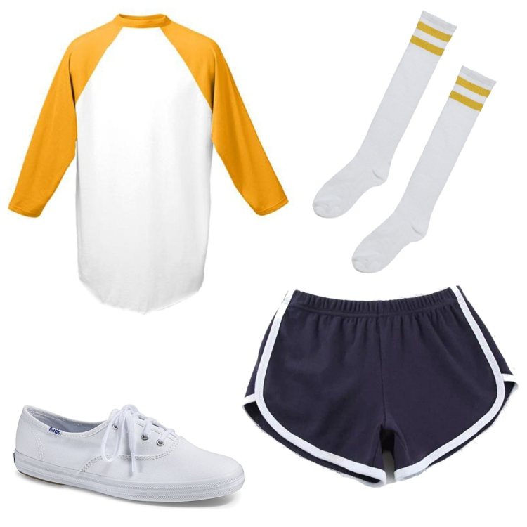 cheerleader kostüm langarm shorts kniestrümpfe turnschuhe