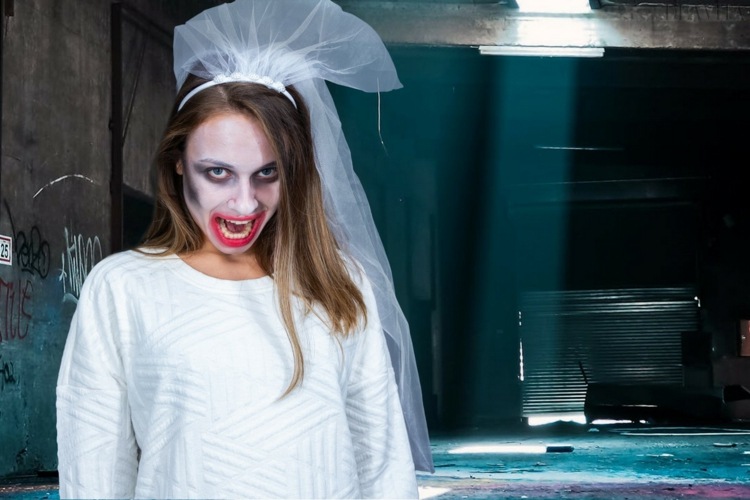 gruselige halloween kostüme zombie braut verkleidung make up