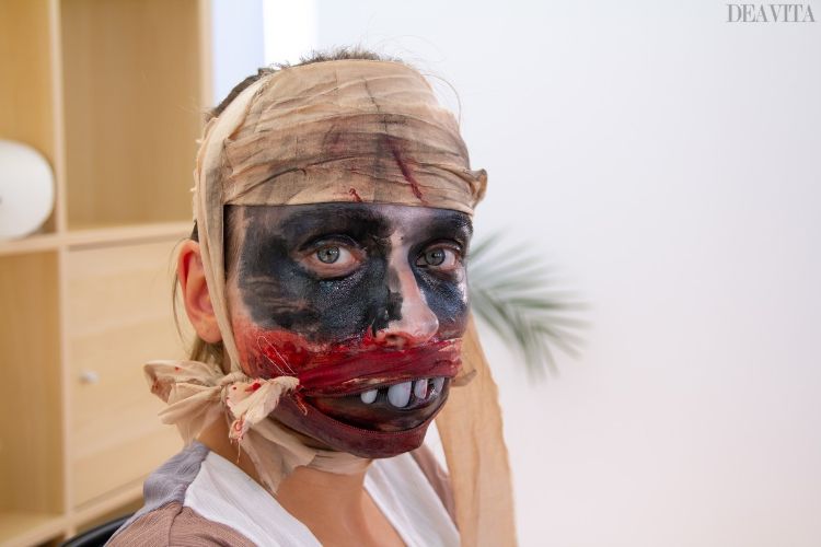 mumie schminken gruseliges makeup halloween kostüm selber machen mumienkostüm ergebnis