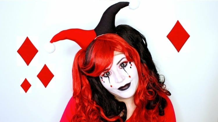 frau in rot schwarz kostüm und schminktipps karneval halloween