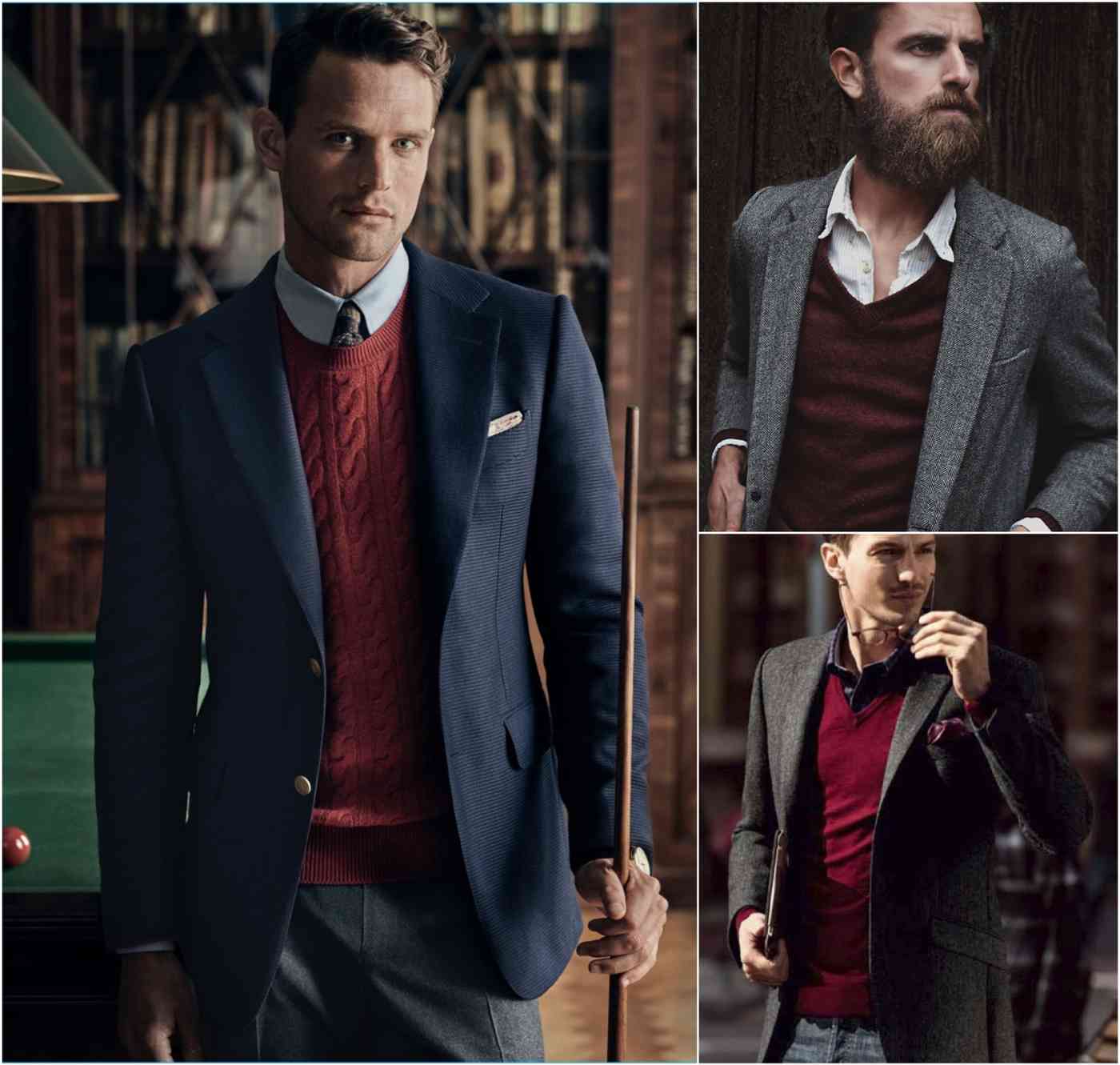 roten pullover kombinieren mit hemd und blazer für business casual look
