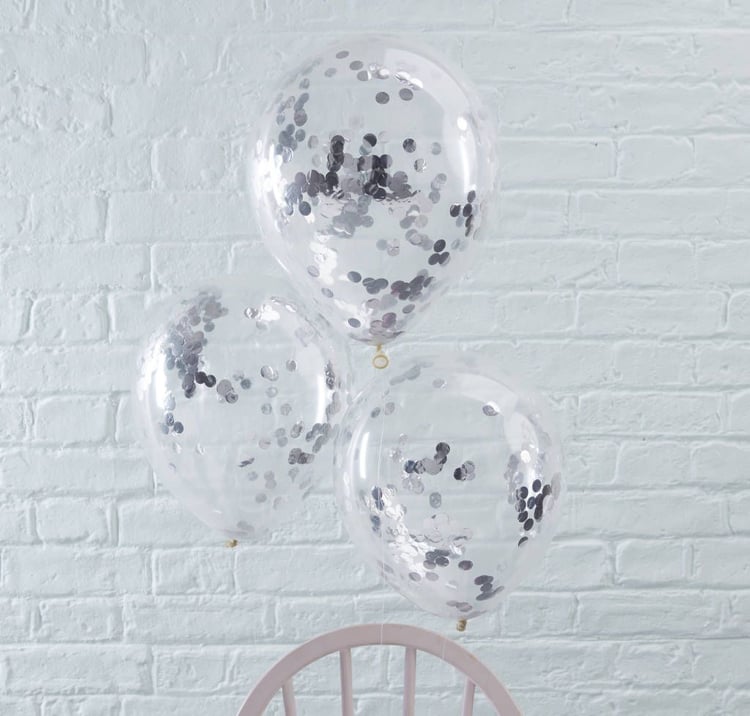 silberhochzeit deko luftballons confetti alufolie