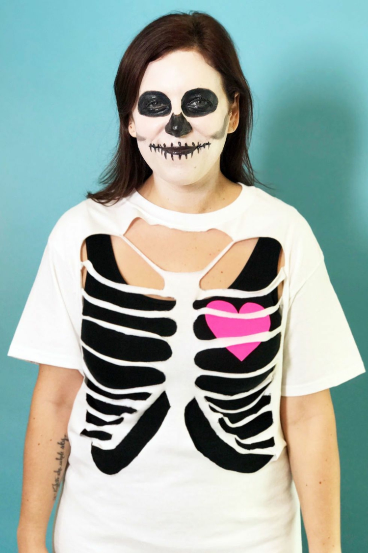 skelett tshirt selber machen halloween kostüme xxl frauen