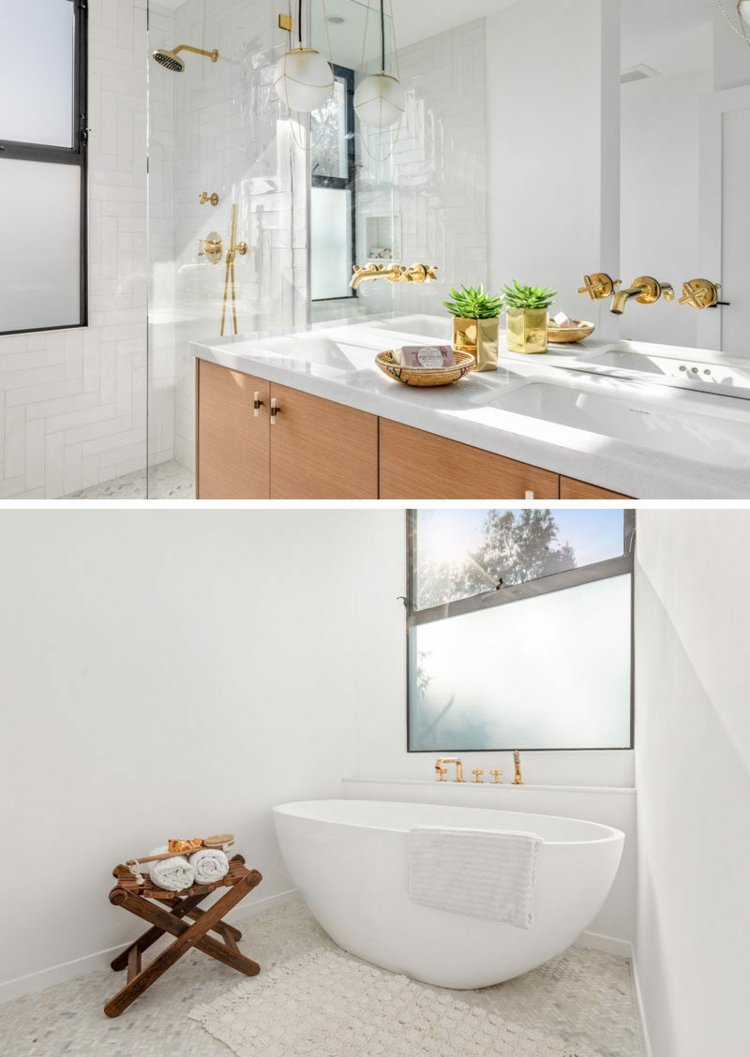 stack house badezimmer einrichtung modern freistehende badewanne gold akzente