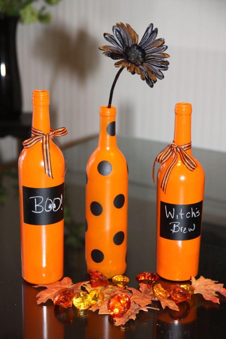 weinflaschen deko herbst halloween orange gepunktet schriftzüge