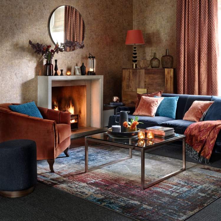 wohntrends 2018 farben wohnzimmer gedämpftes orange blau