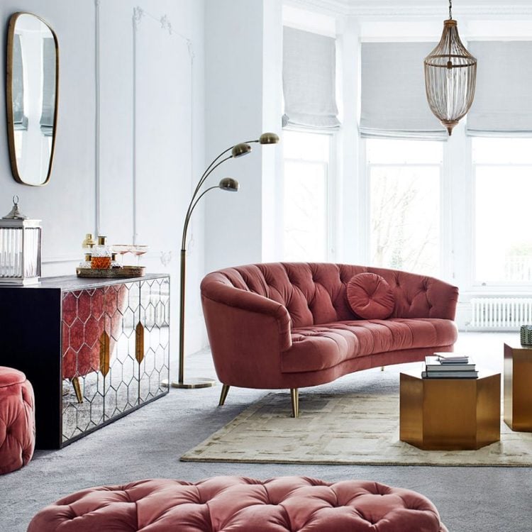 wohntrends 2018 wohnzimmer samtsofa kapitoniert luxus glam