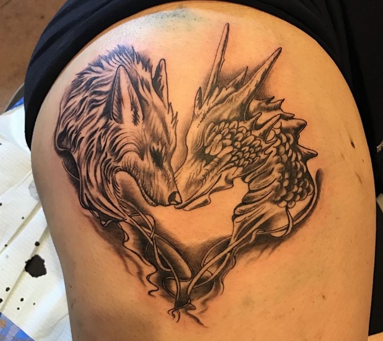 Drachen tattoo mit frau David: Tattoos