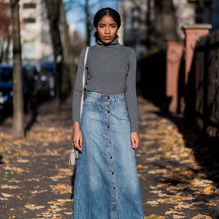Jeansrock kombinieren Herbst Outfit 2018
