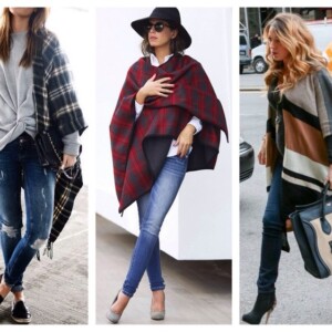 Poncho zu Jeans kombinieren Herbst Outfit Schuhe