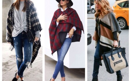 Poncho zu Jeans kombinieren Herbst Outfit Schuhe