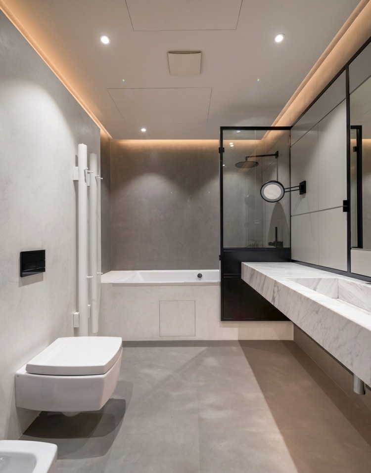 badezimmer puska apartment marmor waschtisch weiß schwarz armaturen
