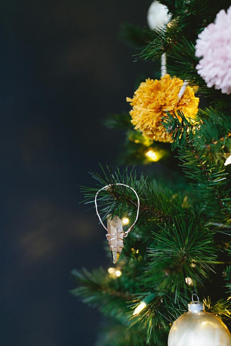 diy tannenbaumornamente kristalle goldfolie basteln weihnachten deko