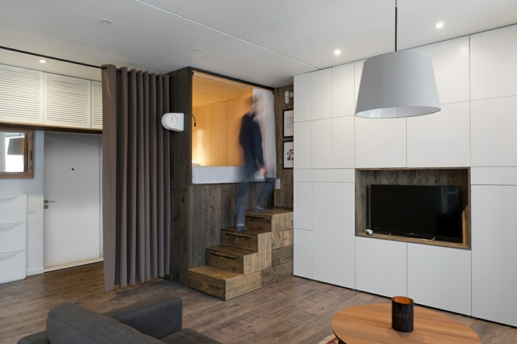 hölzerne schlafbox moskau studio bazi wohnraum individuelles möbelsystem
