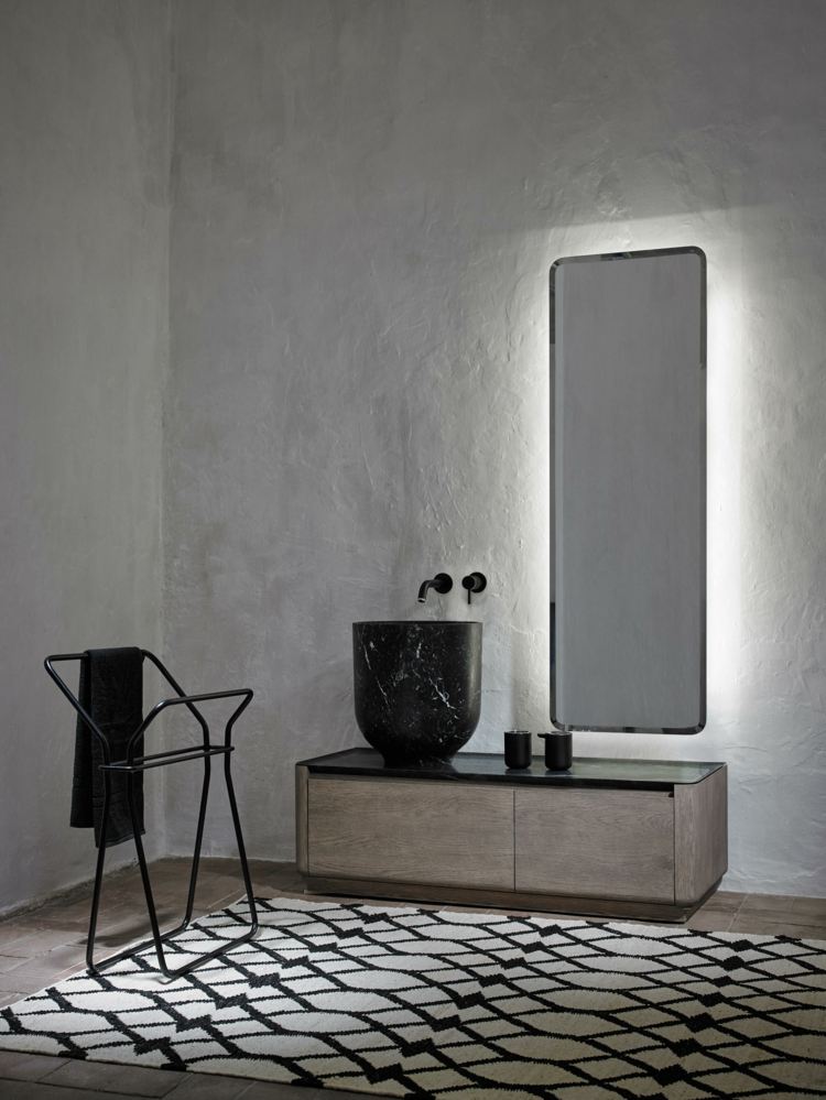 inbani origin kollektion set 3 spiegel beleuchtung wascbecken schwarz marmor handtuchhalter