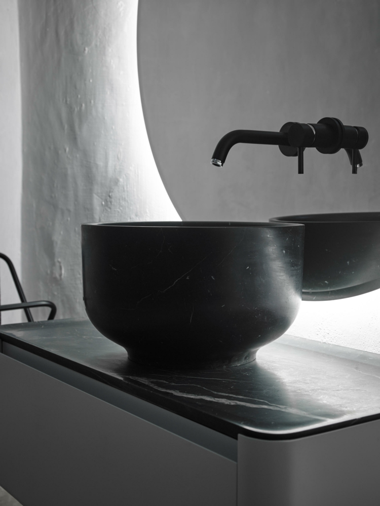 inbani origin serie set 6schwarz marmor waschtisch spiegel rund schwarze badezimmerausstattung