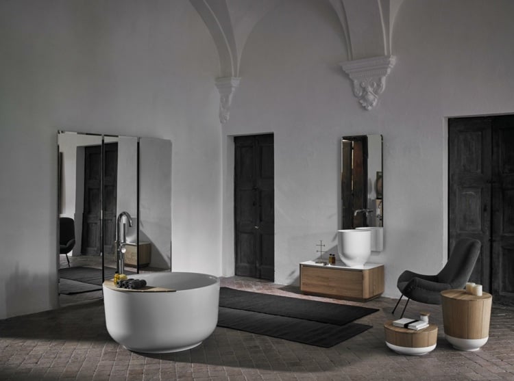 inbani origin serie set 8 badewanne weiß matt freistehend spiegel waschbecken hocker