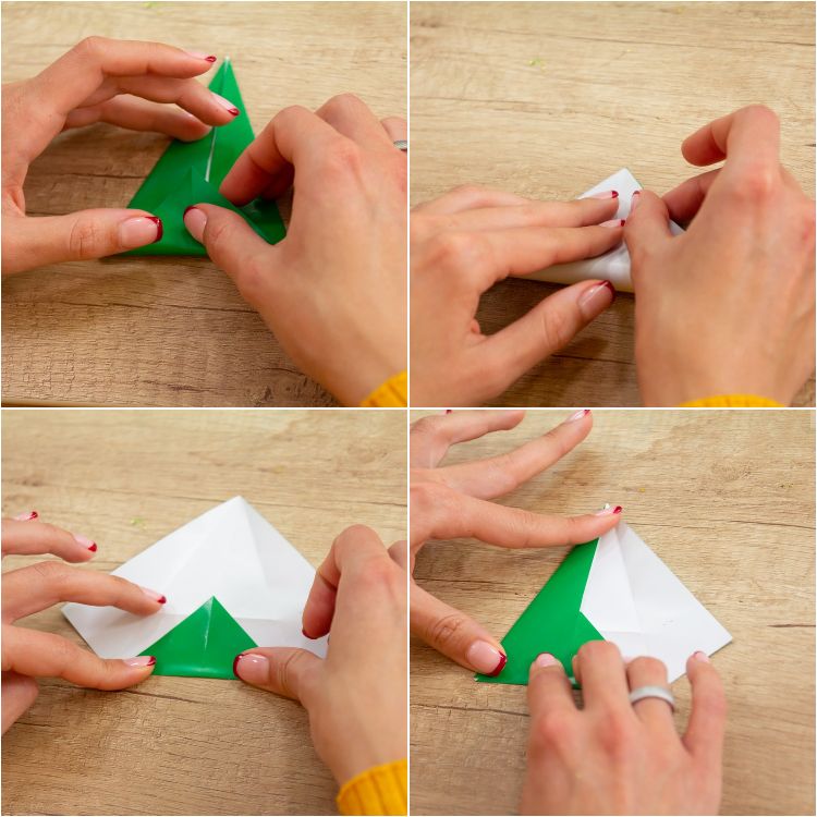 modulares origami stern wihnachtssterne selber basteln grün papierstücke falten