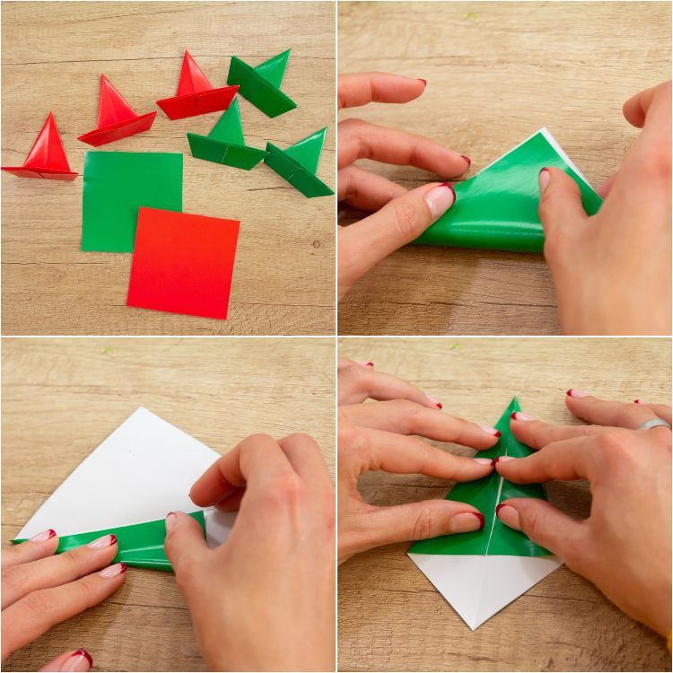 modulares origami stern wihnachtssterne selber basteln grün rot papierstücke falten