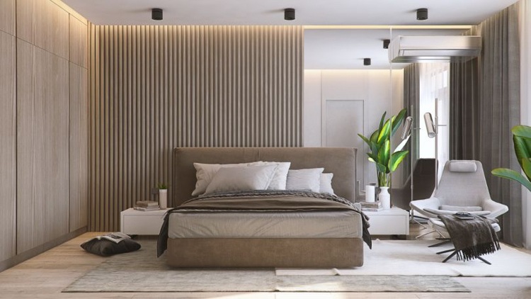 neutrale Farben im Schlafzimmer schaffen ein entspannendes Ambiente Spiegelwand