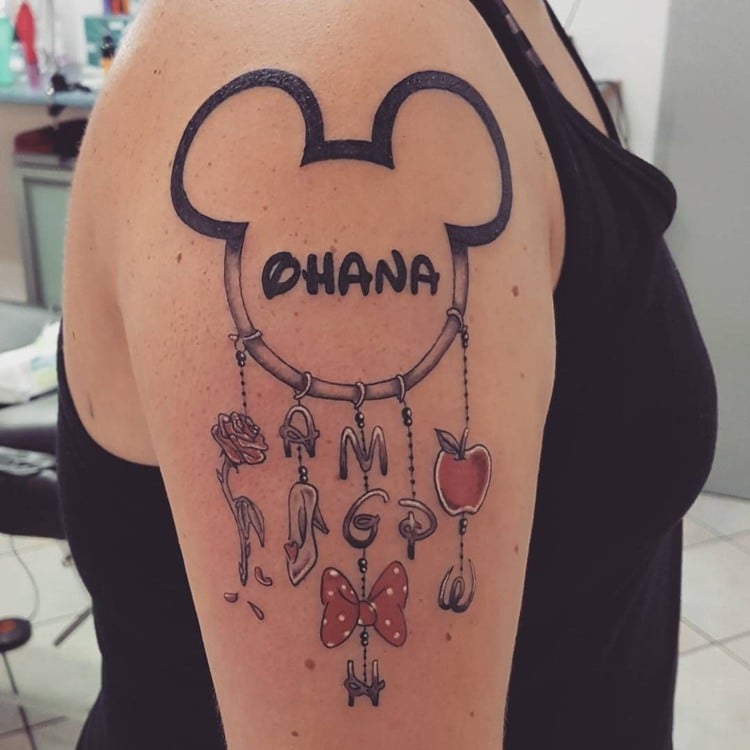 ohana tattoo oberarm disney inspiriert mickey maus