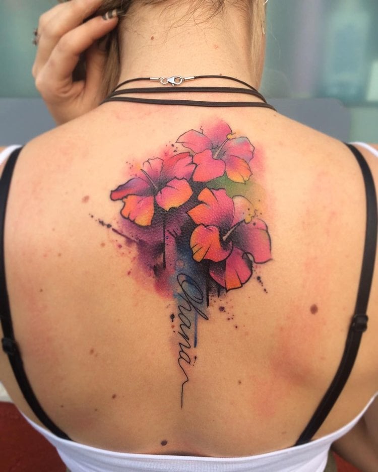 ohana tattoo rücken groß watercolor ideen frauen