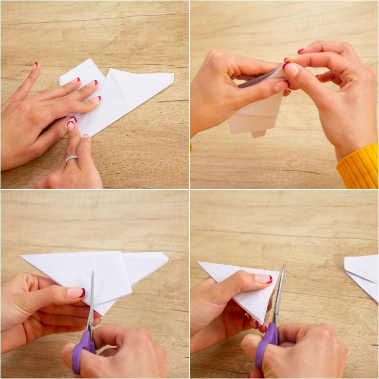 origami sterne wihnachtssterne selber basteln weiß blatt papier falten ecken abschneiden