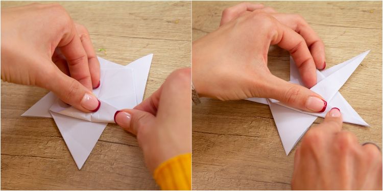 origami sterne wihnachtssterne selber basteln weiß blatt papier fünfzackig falten