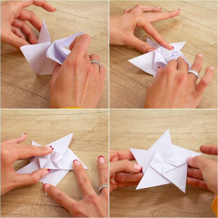 origami sterne wihnachtssterne selber basteln weiß blatt papier fünfzackig