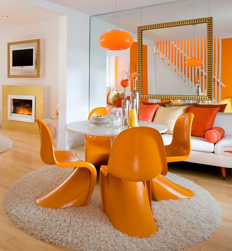 panton stuhl orange shaggy teppich rundtisch style ideen essplatz