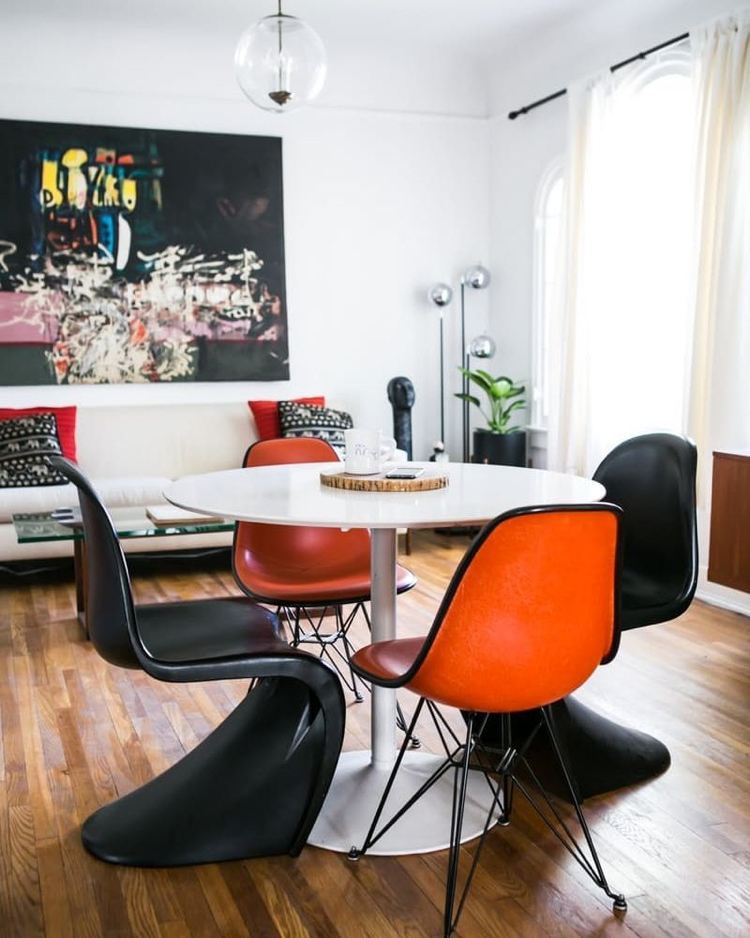 panton stuhl schwarz hochglanz essplatz skandinavische designklassiker rot