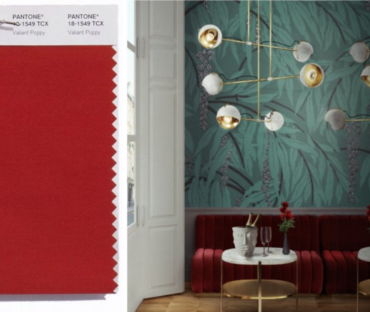 pantone farben wohnzimmer sofa rot grüne tapeten