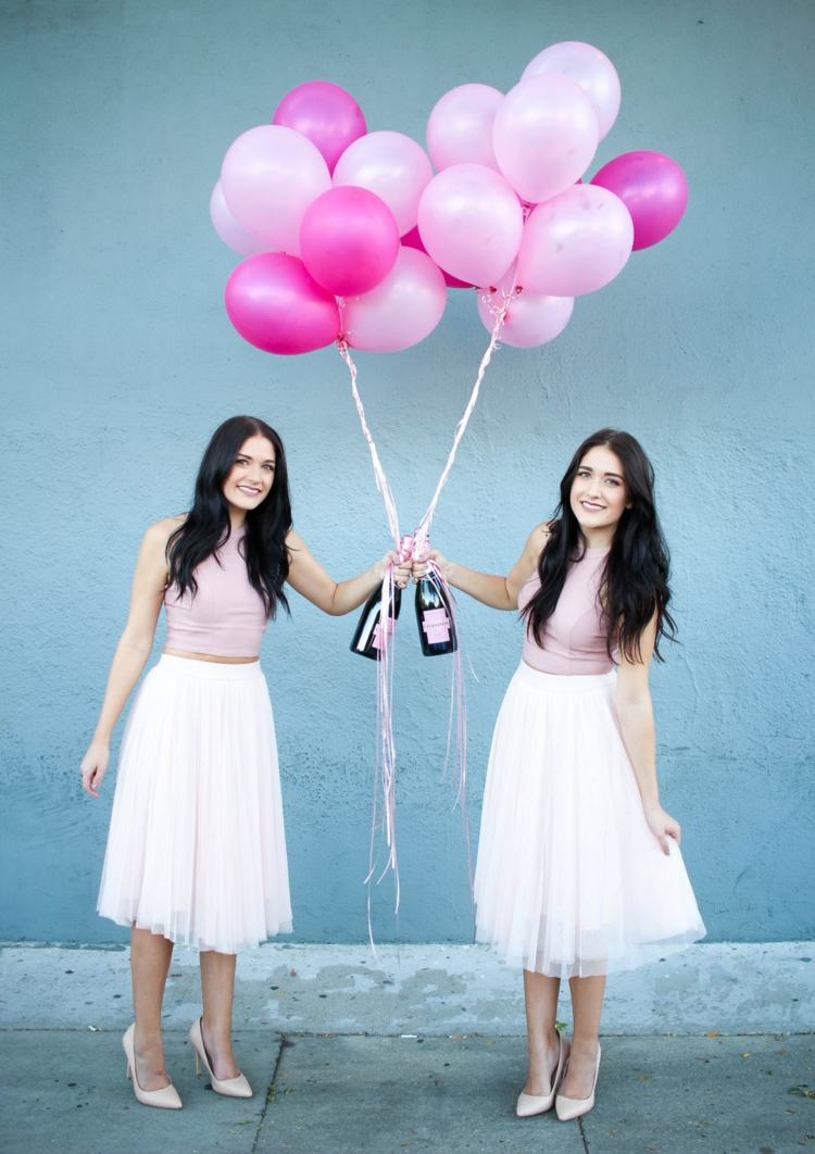roséwein kostüm aus luftballons einfach rosa weiß zwillinge partyverkleidung