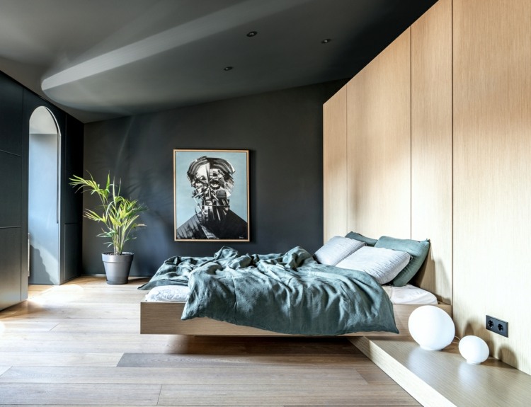 schlafzimmer pushka apartment minimalistisch grau holz