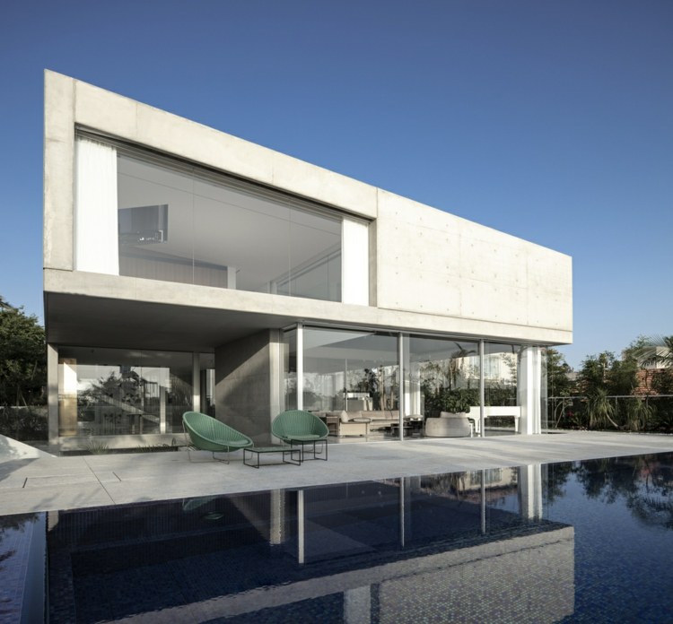 zweistöckiges einfamilienhaus sichtbeton pool glasfront pool d3 house israel