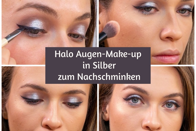 Halo Augen Make-up in Silber und dezent getönte Lippen