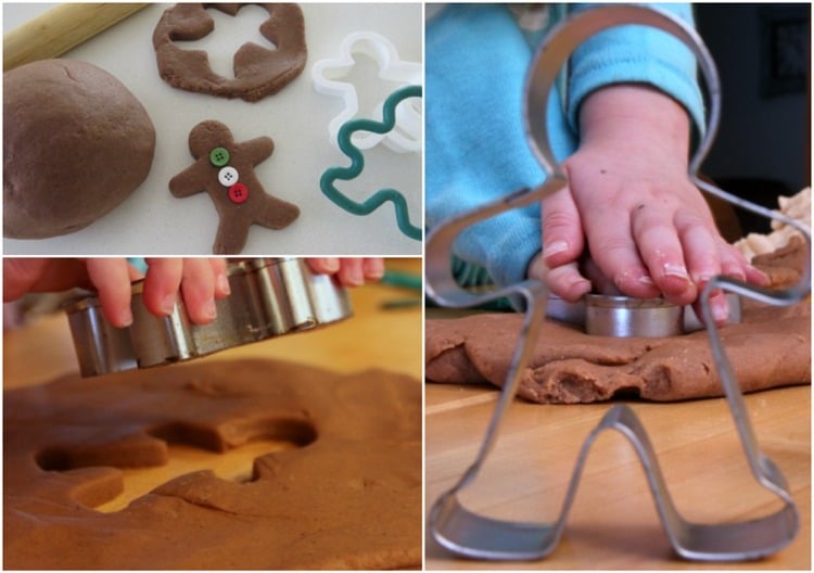 Weihnachtsbasteln mit Kindern lebkuchenmännchen aus Spielknete