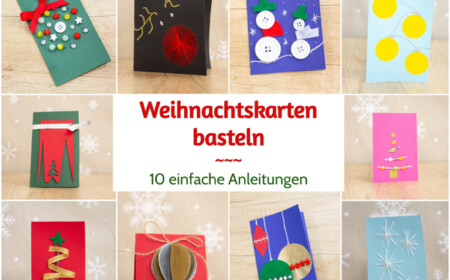 Weihnachtskarten selber basteln einfache Anleitungen originell mit Knöpfen, Perlen und Garn