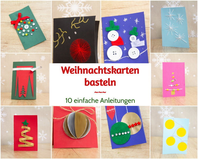 Weihnachtskarten selber basteln einfache Anleitungen originell mit Knöpfen und Wolle