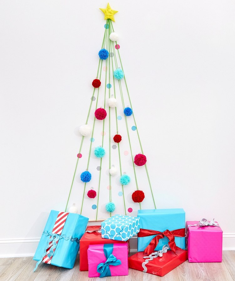 basteln mit wolle weihnachtsbaum christbaumschmuk verpackte geschenke dekoration bastelideen