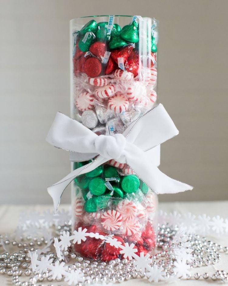 deko im glas bonbons Weihnachtsdeko für den Tisch basteln