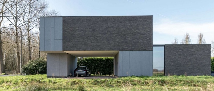 fassadenverkleidung mit faserzementplatten architektur bemerkenswerte beispiele ziegelmauerwerk fenster hinteransicht auto parken